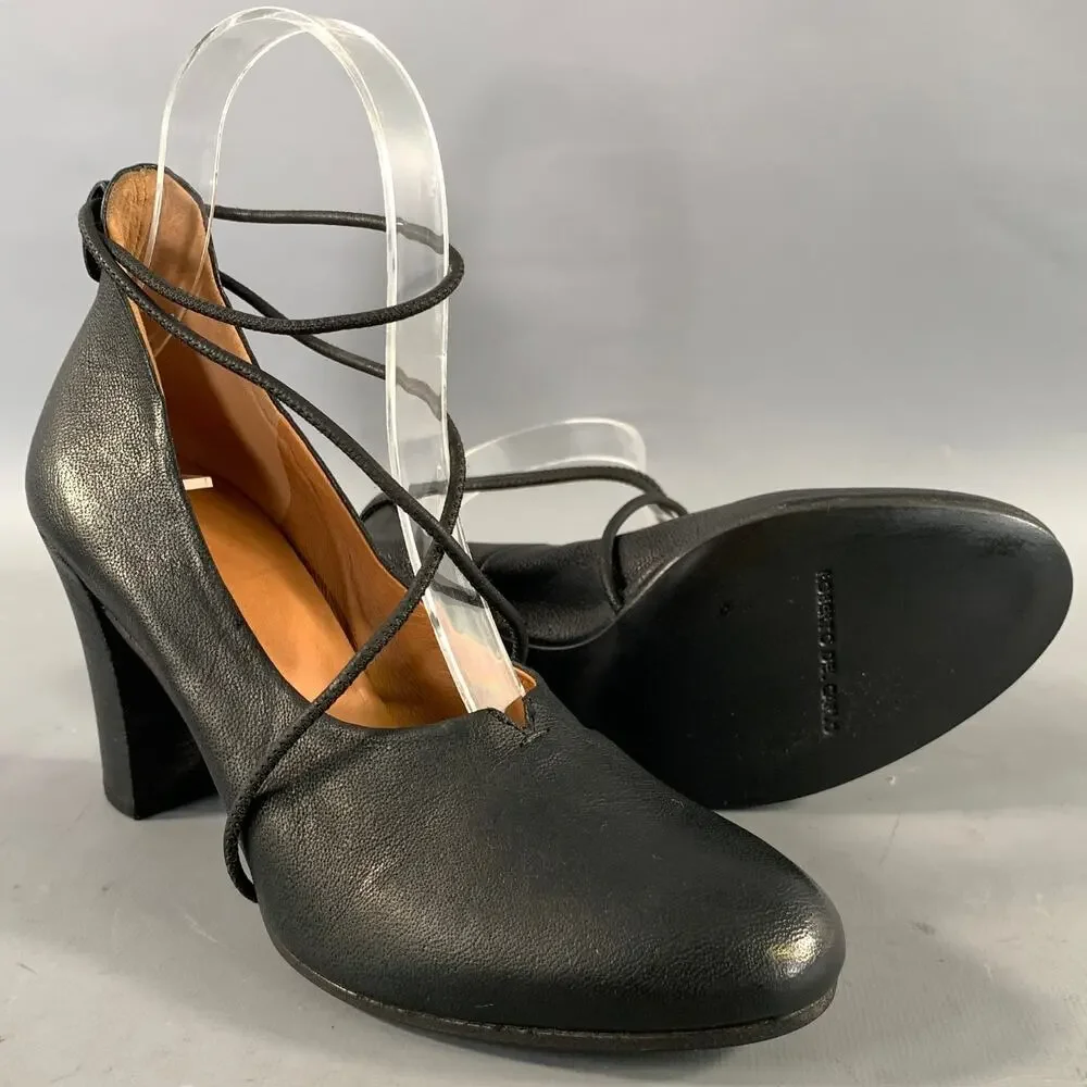ROBERTO DEL CARLO Size 6.5 Black Leather Ankle Strap Pumps